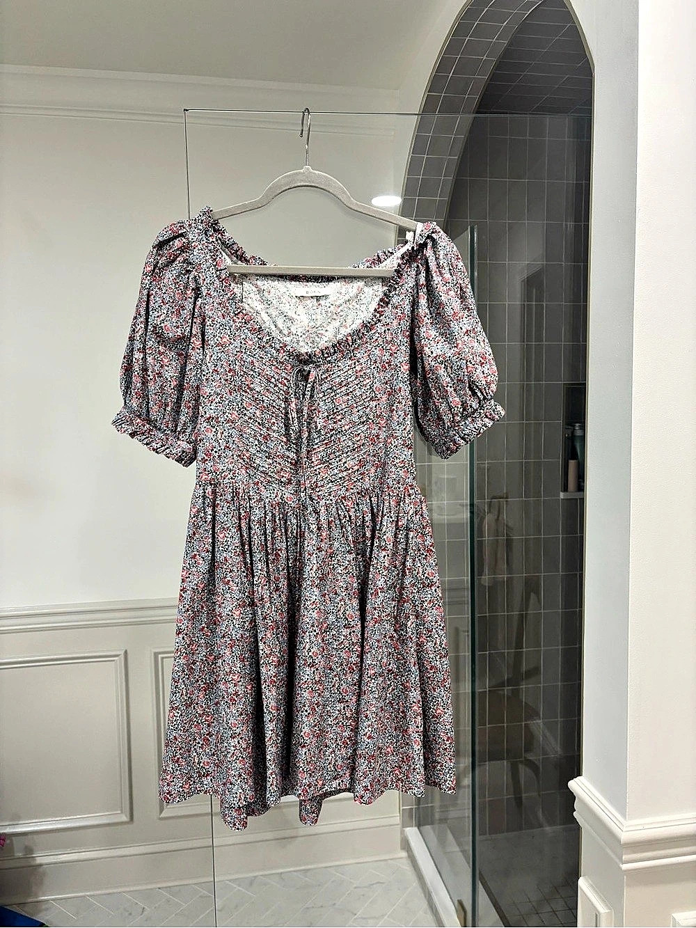 DÔEN Floral Mini Dress in Blue & Red Size Small